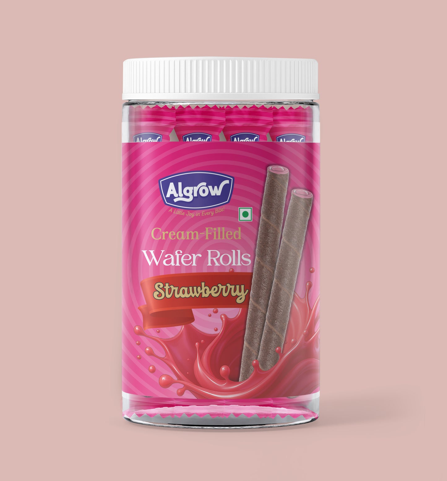 Algrow Strawberry Wafer Roll Stick (JAR OF 40 PIECES)